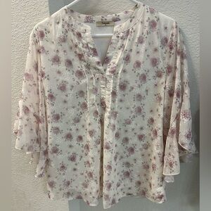 Elegant Floral Blouse - Cream and Pink